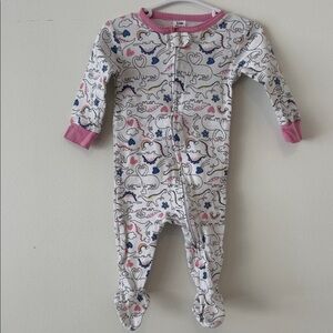 George White Dino Footed One-Piece with Pink Trim